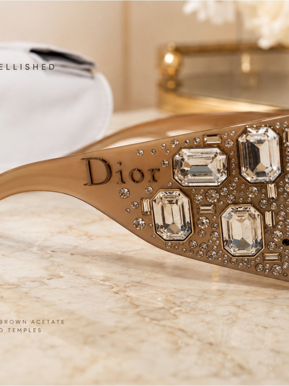 Dior on the rocks beige Acetate Sunglasses with swarovski Crystal Embellishments